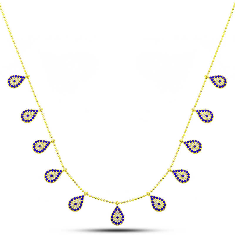 925 Ayar Gumus Gold Damla Nazarli Sans Kadin Kolye