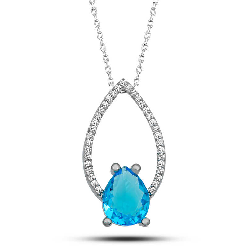 Gumus Turkuaz Tasli Damla Kadin Kolye