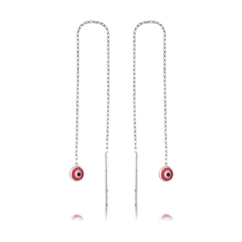 925 Ayar Gumus Zincirli Pembe Nazar Kupe