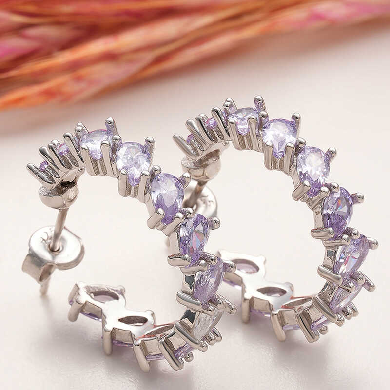 Gumus Lila Tasli Damla Civili Kadin Kupe