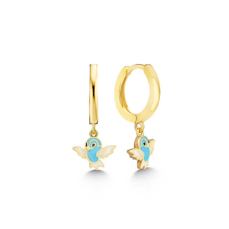 Gumus Gold Mavi Renkli Sallantili Kus Kadin Kupe