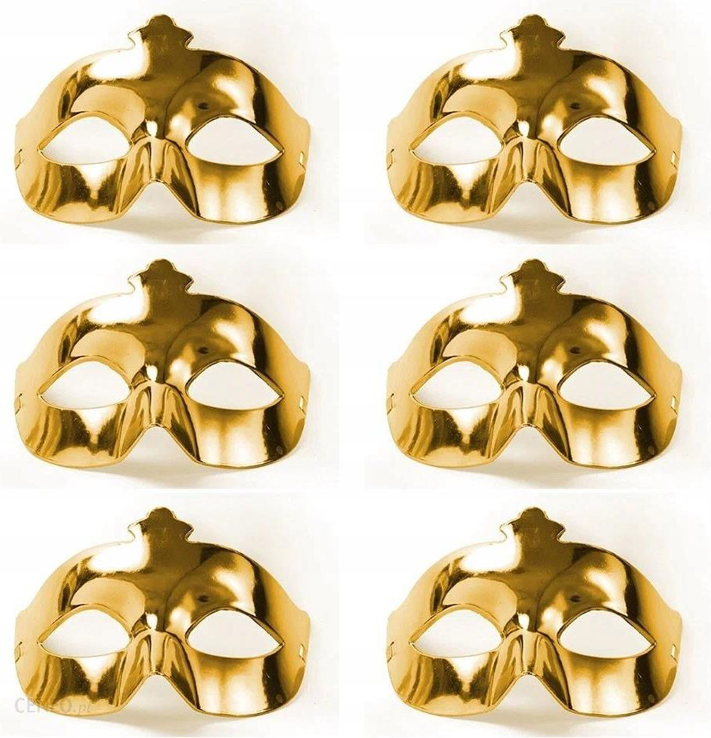 Altin Metalize Renk Duz Balo Parti Maskesi 6 Adet