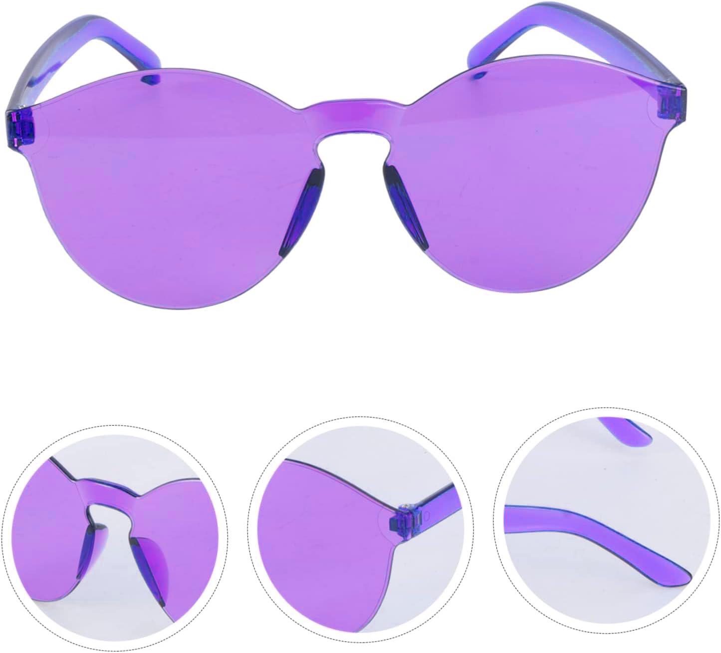 Sert Mika Oval Sekilli Cercevesiz Mor Gozluk Retro Parti 5x14 cm