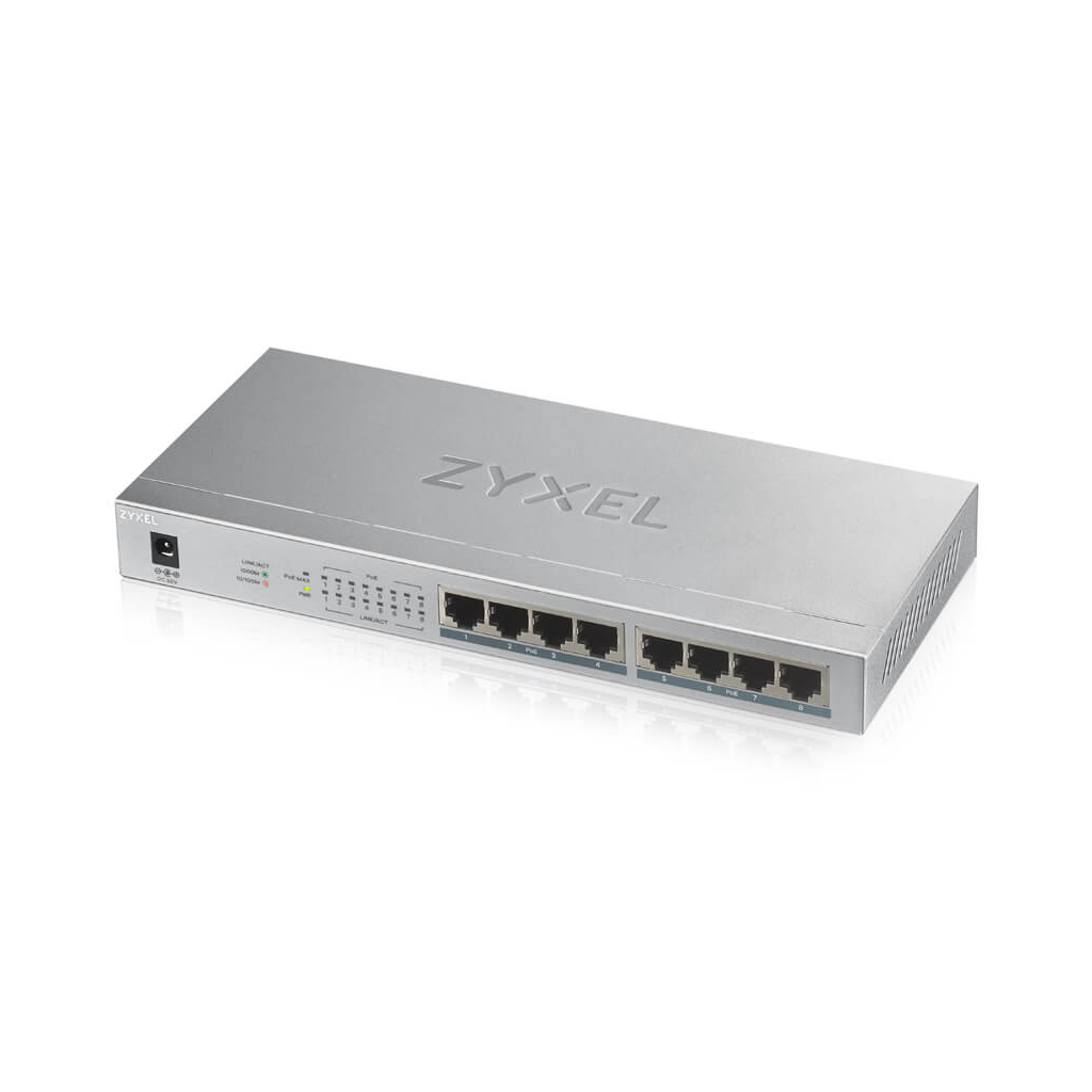 ZyXEL GS1008HP, 8 Port, GigaBit, PoE 60W, Yonetilemez, Masaustu Switch