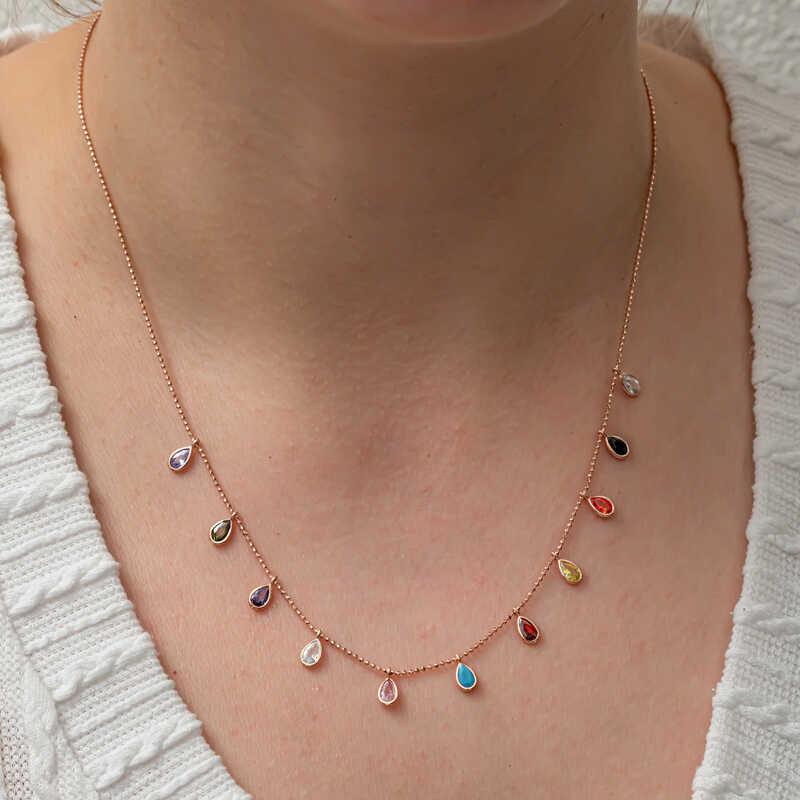 Gumus Renkli Damla Tasli Sans Kadin Kolye