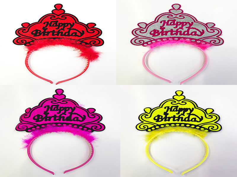 Parti Aksesuar Happy Birthday Yazili Neon Renk Tac 12 Adet
