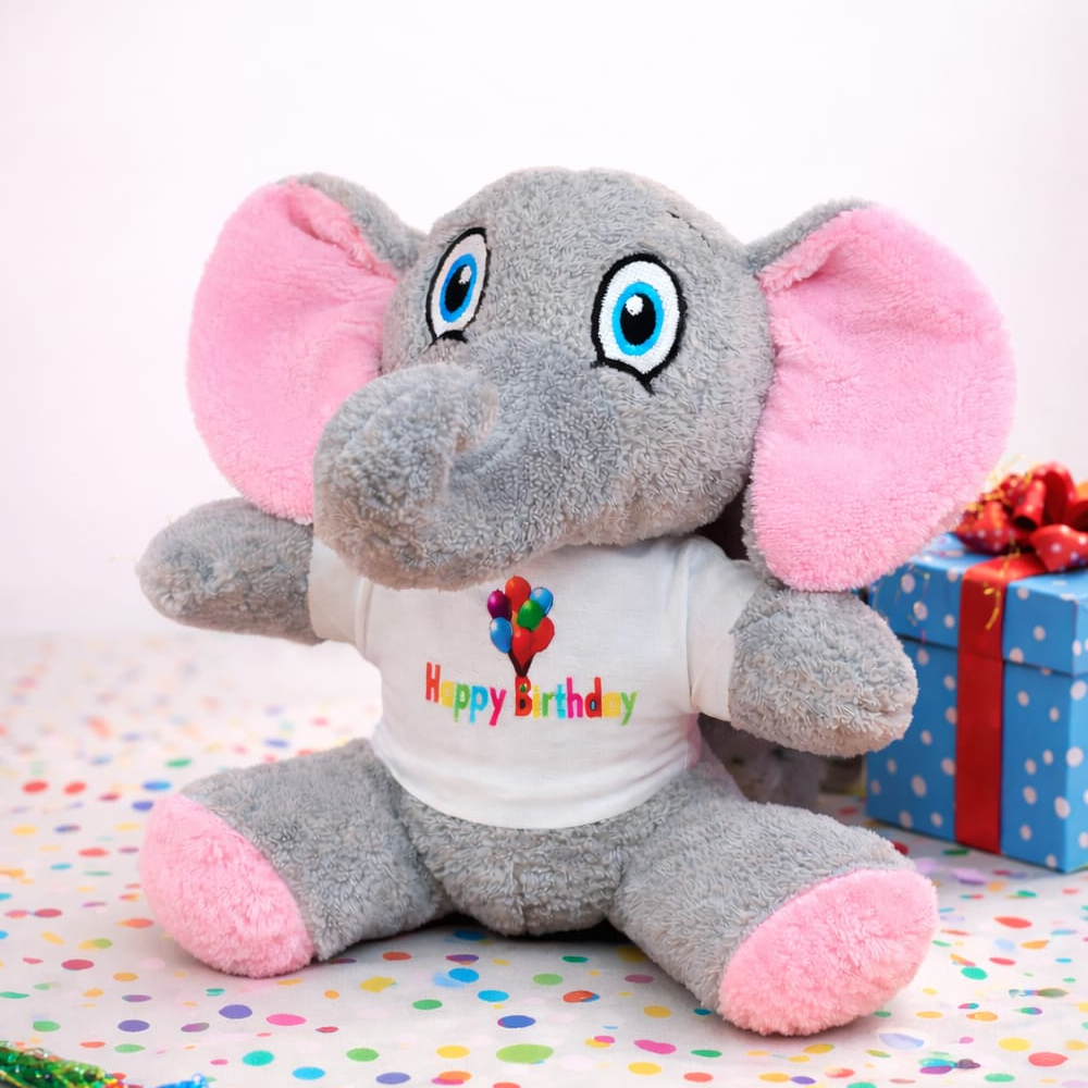 Happy Birthday Tisortlu Pelus Oyuncak Fil