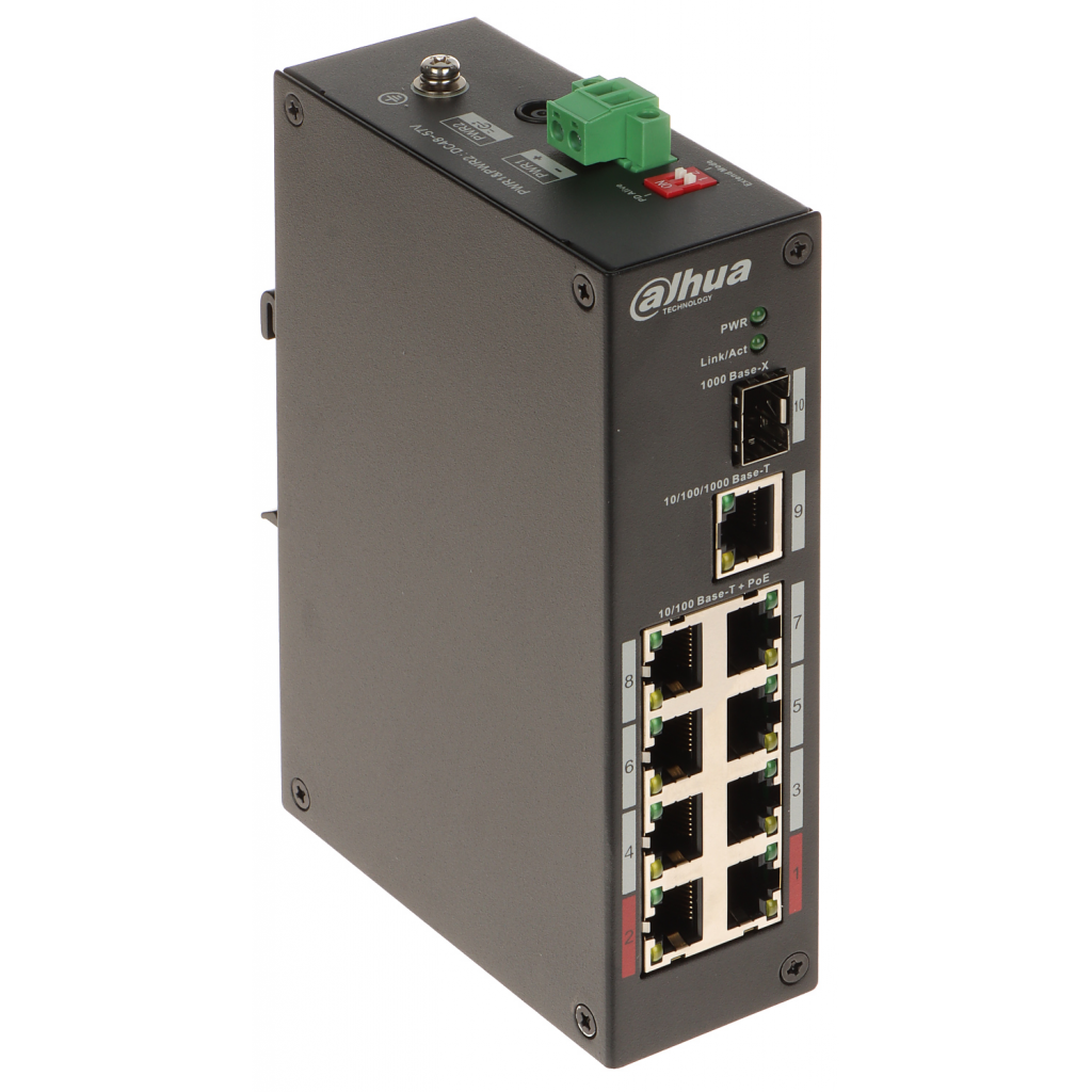 DAHUA PFS3110-8ET-96-V2, 8 Port, Megabit, PoE 96W, 1 Port Gigabit Uplink, 1 Port Gigabit SFP, Yonetilemez, Masaustu Switch