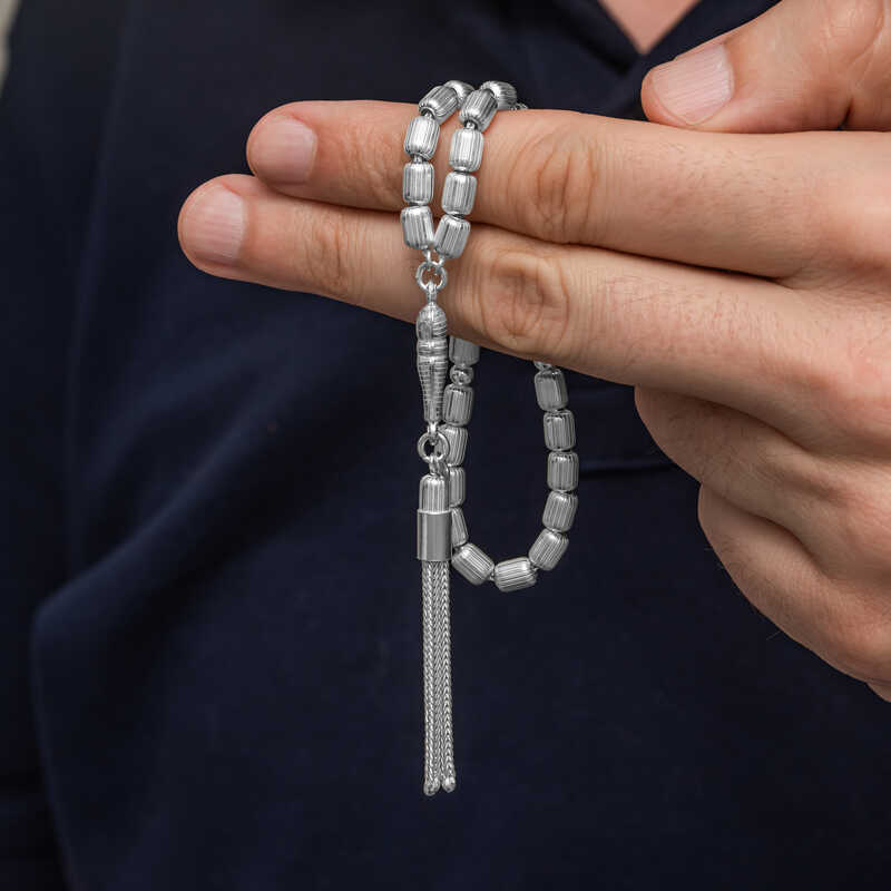 Gumus Kapsul Kesim Cizgili Erkek Tesbih