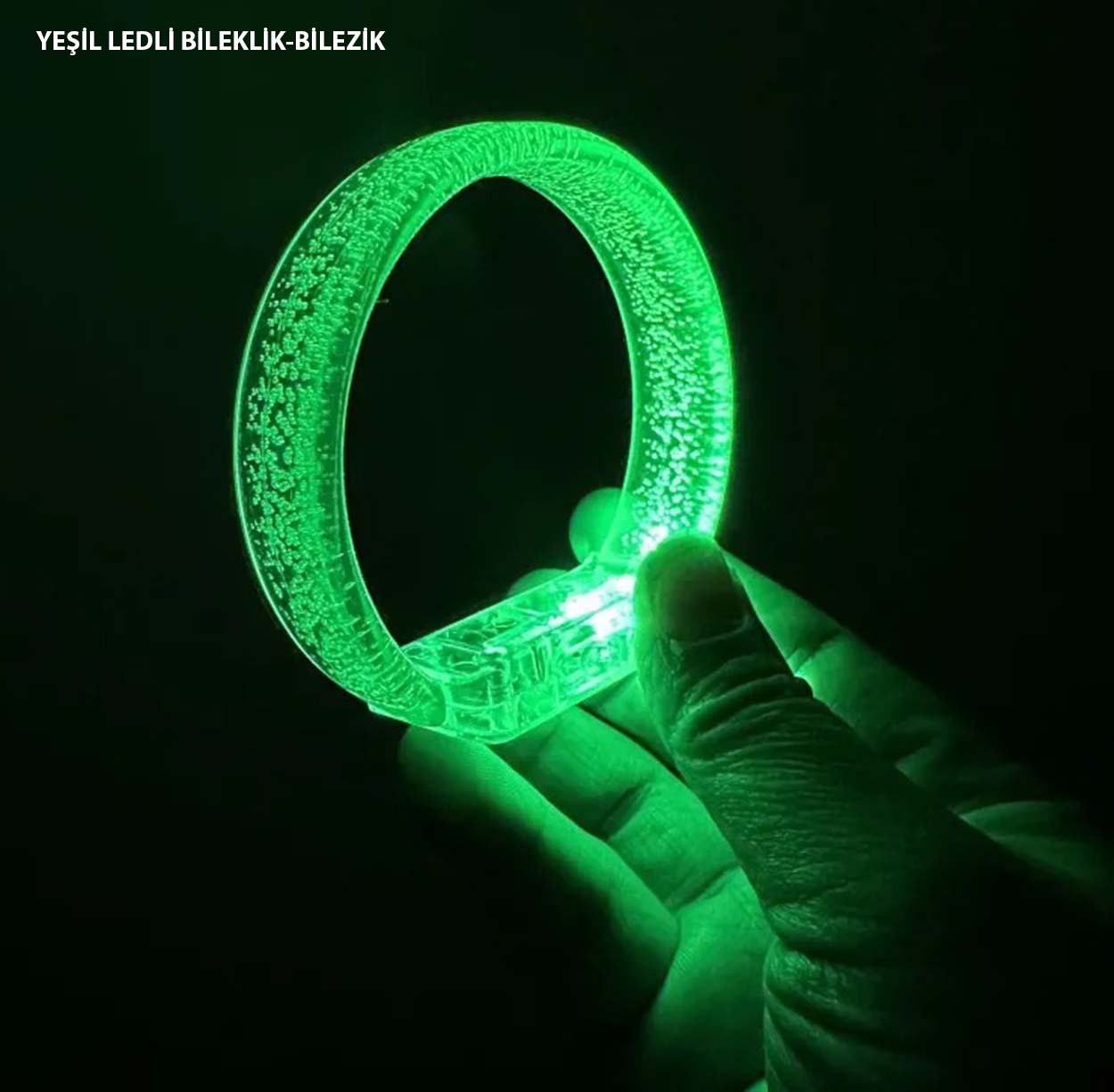Yesil Led Isikli Baski Yapilabilen Pilli Bileklik Bilezik 1,5 cm Genislik