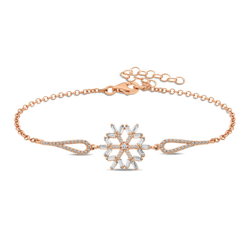 925 Ayar Gumus Rose Baget Tasli Kar Tanesi Bileklik