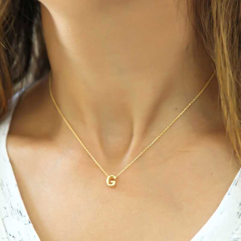 925 Ayar Gumus 3 Boyutlu G Harf Kadin Gumus Kolye