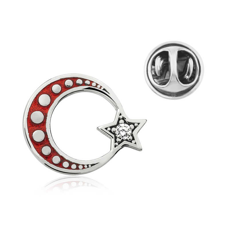 925 Ayar Gumus Ay Yildiz Rozet