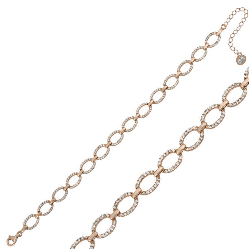 925 Ayar Gumus Rose Oval Tasli Bileklik