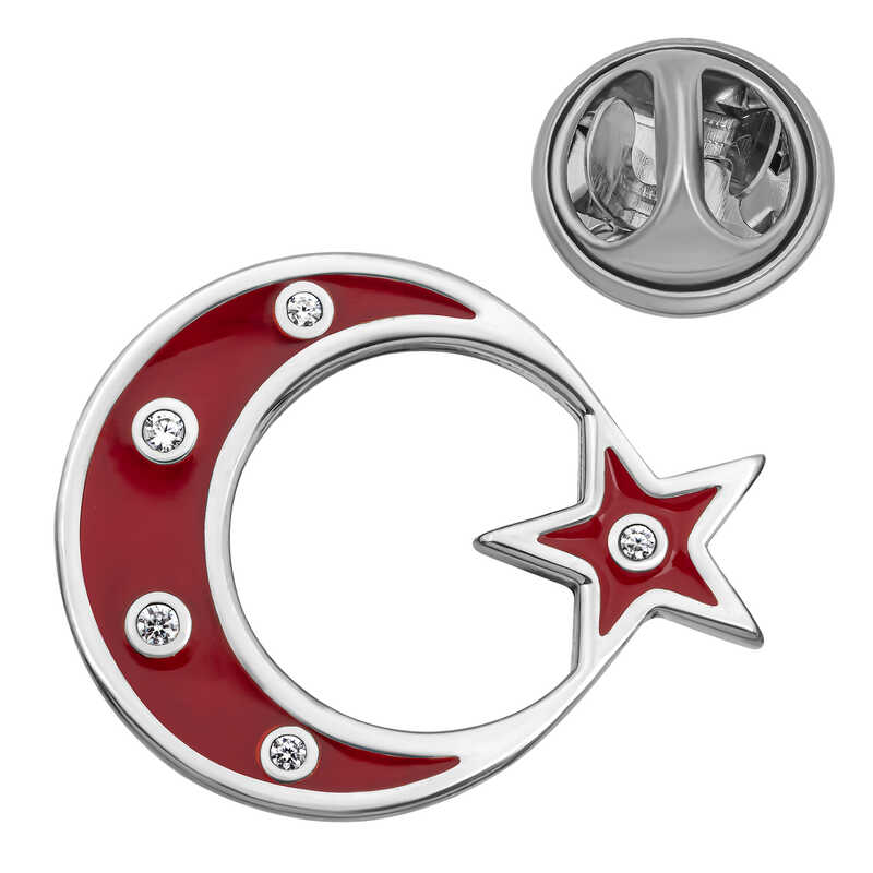 925 Ayar Gumus Ay Yildiz Rozet