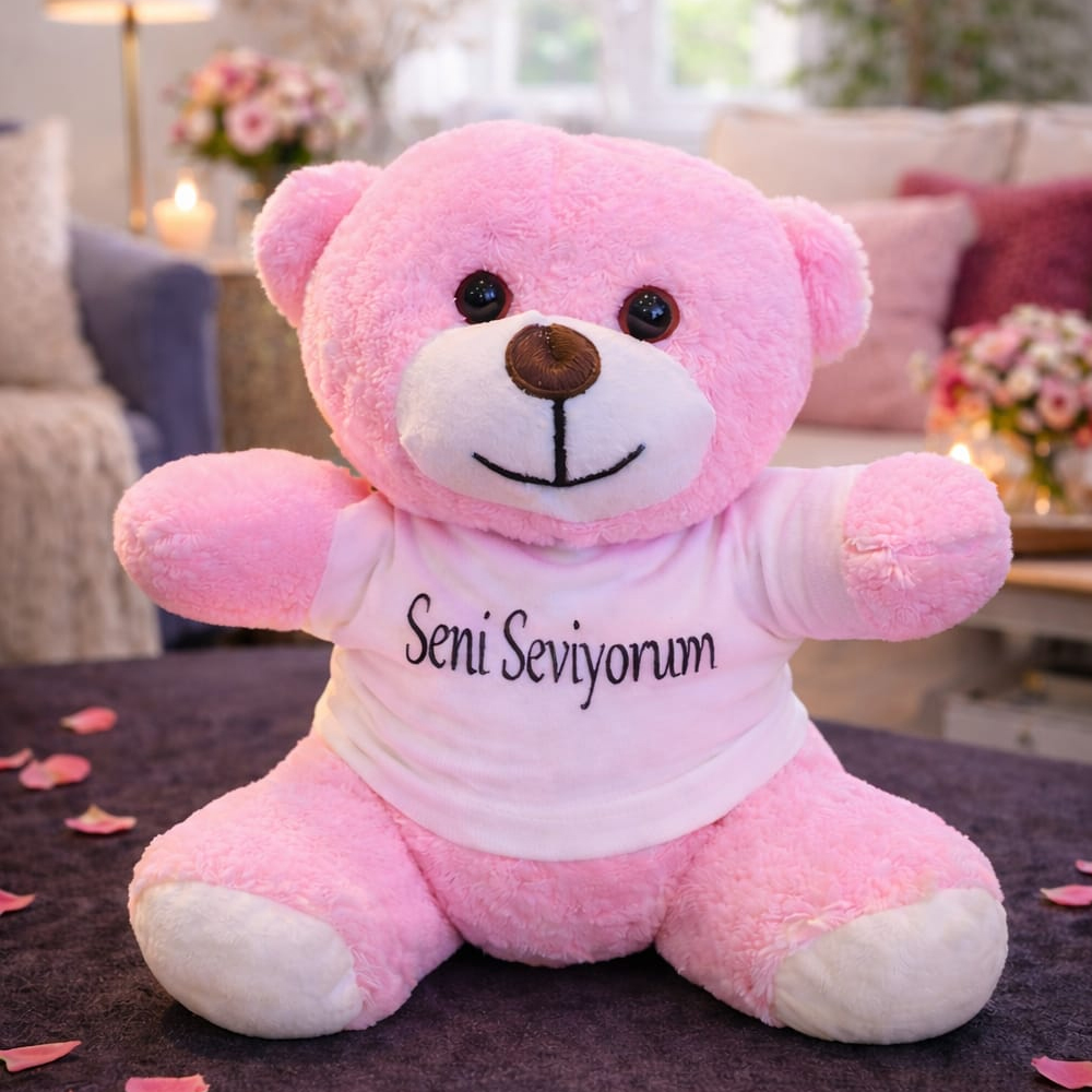 Pembe Seni Seviyorum Tisortlu Ayicik