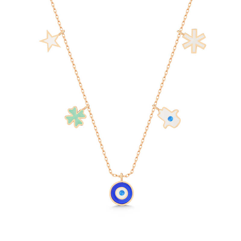 925 Ayar Gumus Rose Nazarli Sans Kadin Kolye