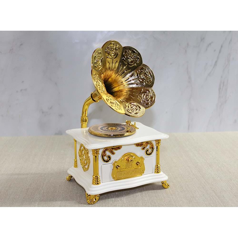 Gramafon Muzik Kutusu Beyaz