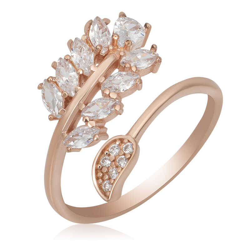 Gumus Rose Ayarlanabilir Beyaz Tasli Yaprak Kadin Yuzuk