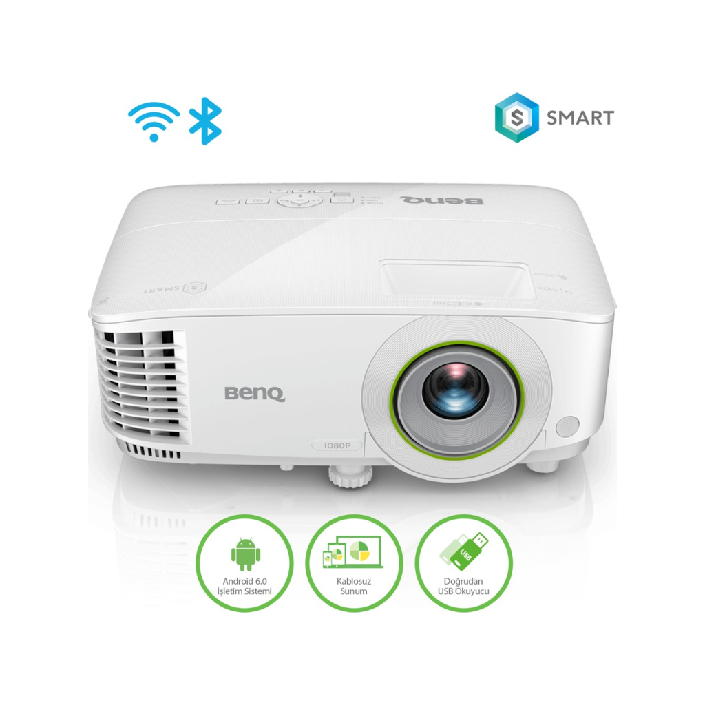 BENQ EW600, 3600 ANSI, 1280x800 WXGA, 1xHDMI, VGA, USB Okuyucu, DLP, Kablosuz Wireless, 15.000 Saat Lamba Omru, Android, SMART, Projeksiyon