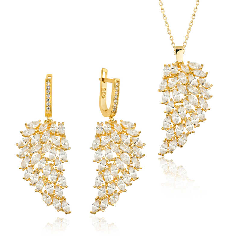 925 Ayar Gumus Gold Melek Kanadi Kadin Set