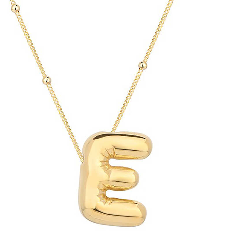 925 Ayar Gumus Gold Balon E Harfi Kadin Kolye