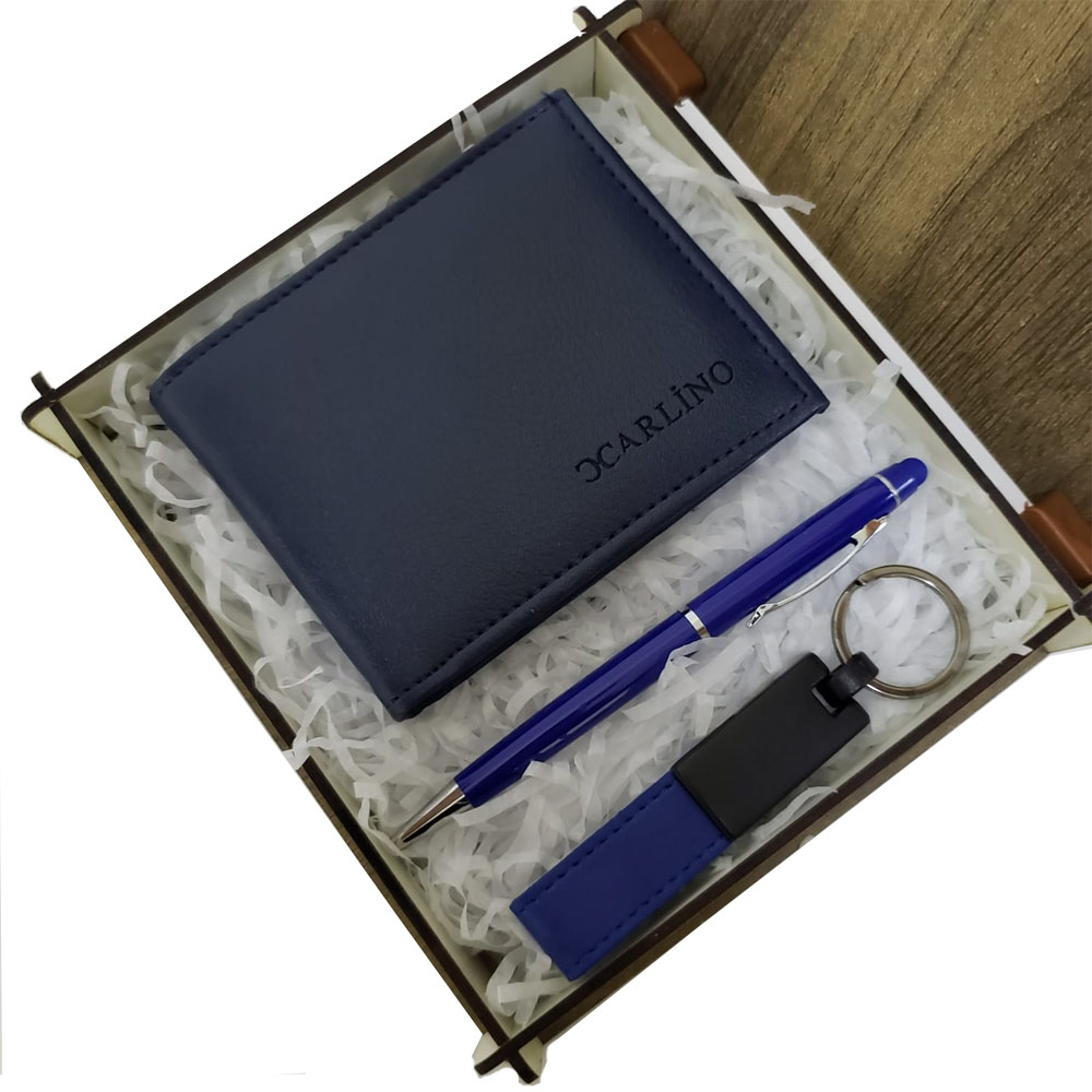 Mavi Cuzdan Kalem ve Deri Mavi Anahtarlik Set