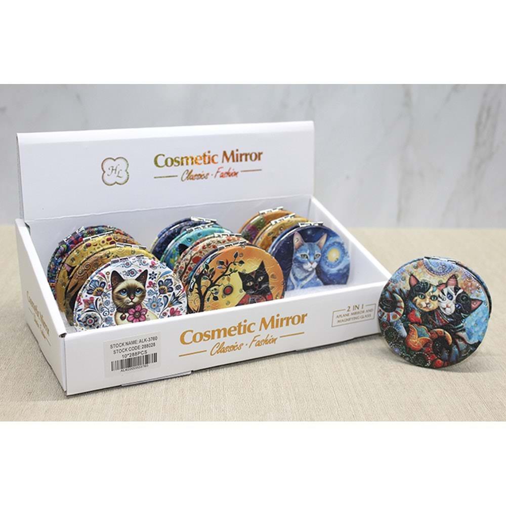 Kedi Tasli El Aynasi Yuvarlak Ince