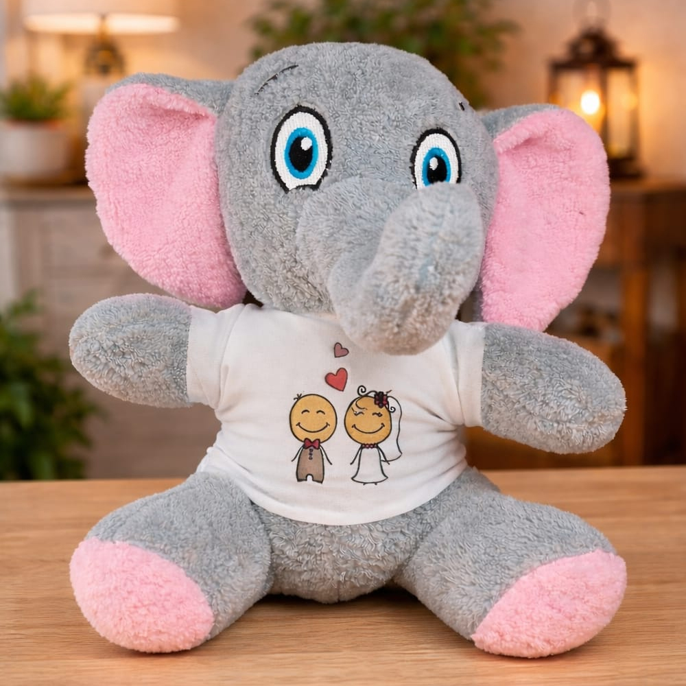 Gelin Damat Tasarim Tisortlu Pelus Sevimli Fil