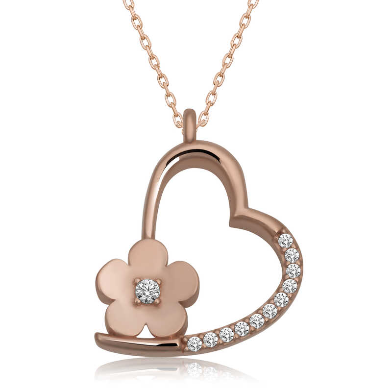 925 Ayar Gumus Cicekli Kalp Kadin Gumus Kolye