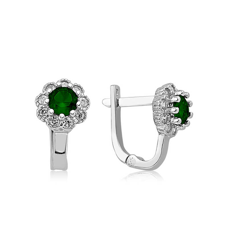 Gumus Yesil Cicek Desenli Yuvarlak J Kadin Kupe