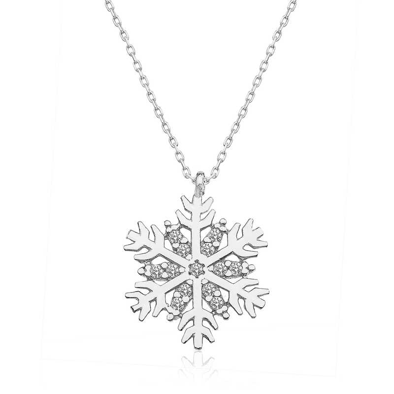 925 Ayar Gumus Rodyum Kar Tanesi Bayan Gumus Kolye