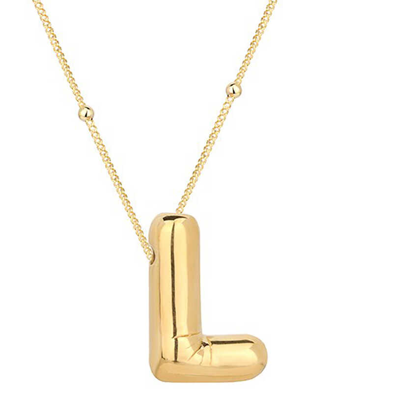 925 Ayar Gumus Gold Balon L Harfi Kadin Kolye