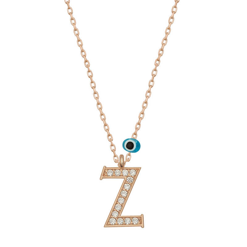 925 Ayar Gumus Nazar Rose Z Harfi Kadin Gumus Kolye