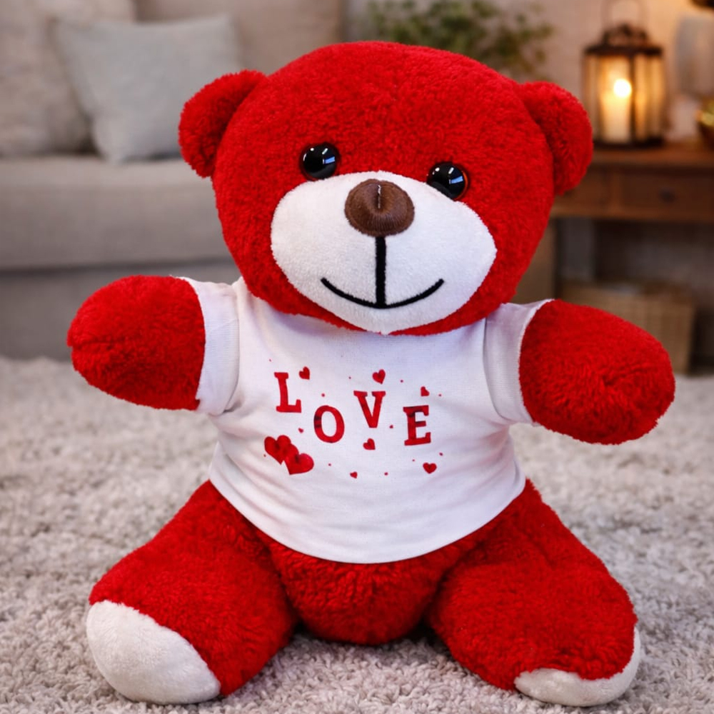 Kirmizi Sevimli Love Tasarimli Ayicik