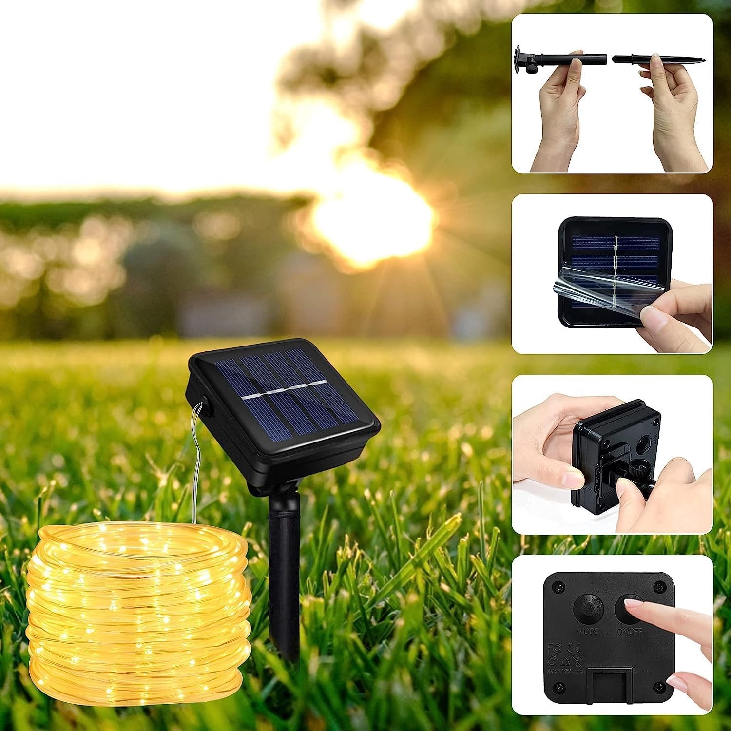 Solar Gunes Enerjili Hortum Kaplamali Gun Isigi Led