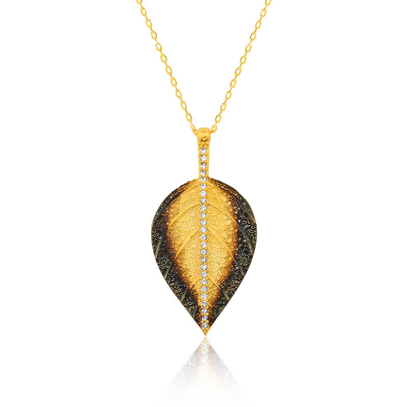 925 Ayar Gumus Yaprak Kadin Gumus Kolye