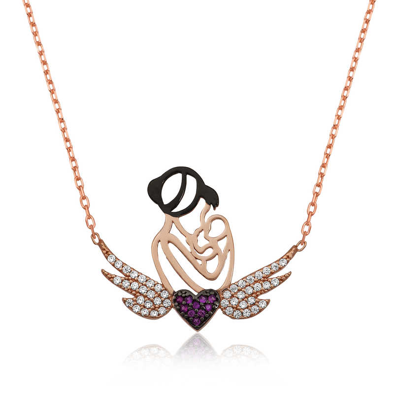 925 Ayar Gumus Kalpli Anne Ve Cocuk Gumus Kolye