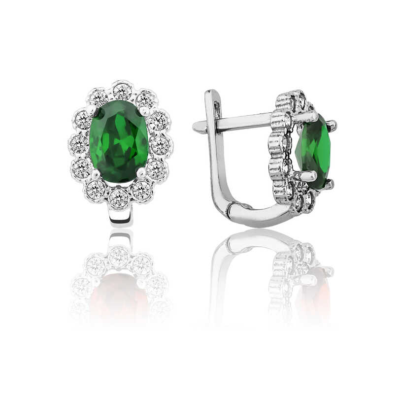 Gumus Yesil Cicek Desenli J Kadin Kupe