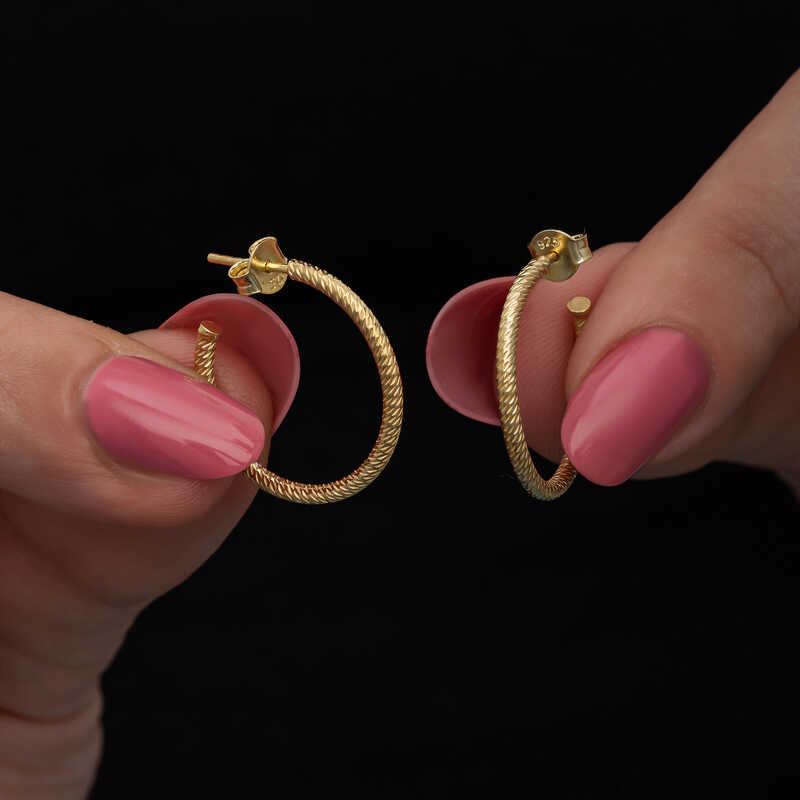 Gumus Gold Kalemli Halka Kadin Kupe