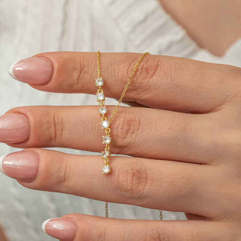 Gumus Zirkon Sira Tasli Gold Kadin Kolye