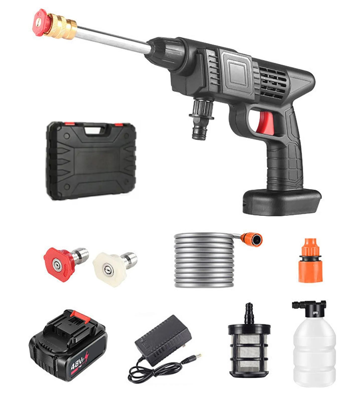 48V Sarjli Cift Bataryali Tasinabilir Basincli Oto Yikama Bahce Sulama Tabancasi