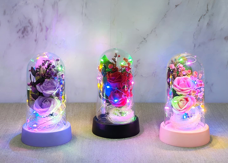 Isikli Muzikli Romantik Fanus Tekli Gul