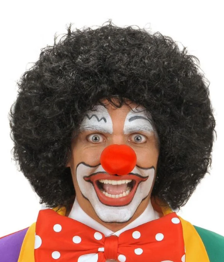 Siyah Renk Kivircik Afro Bonus Peruk Sac ve Kirmizi Sunger Burun Seti