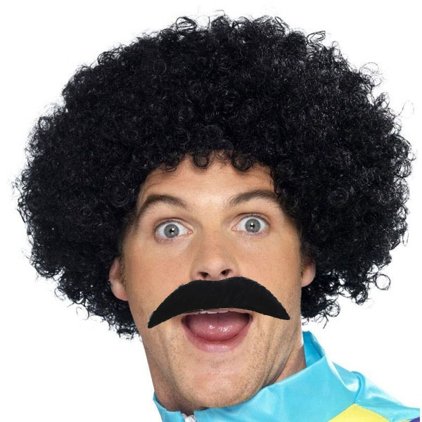 Parti Siyah Scouser Erkek Kisa Peruk 120 Gr ve Biyik Seti