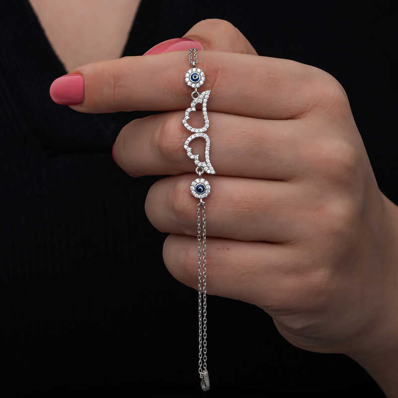 925 Ayar Gumus Nazarli Melek Kanadi Kadin Bileklik