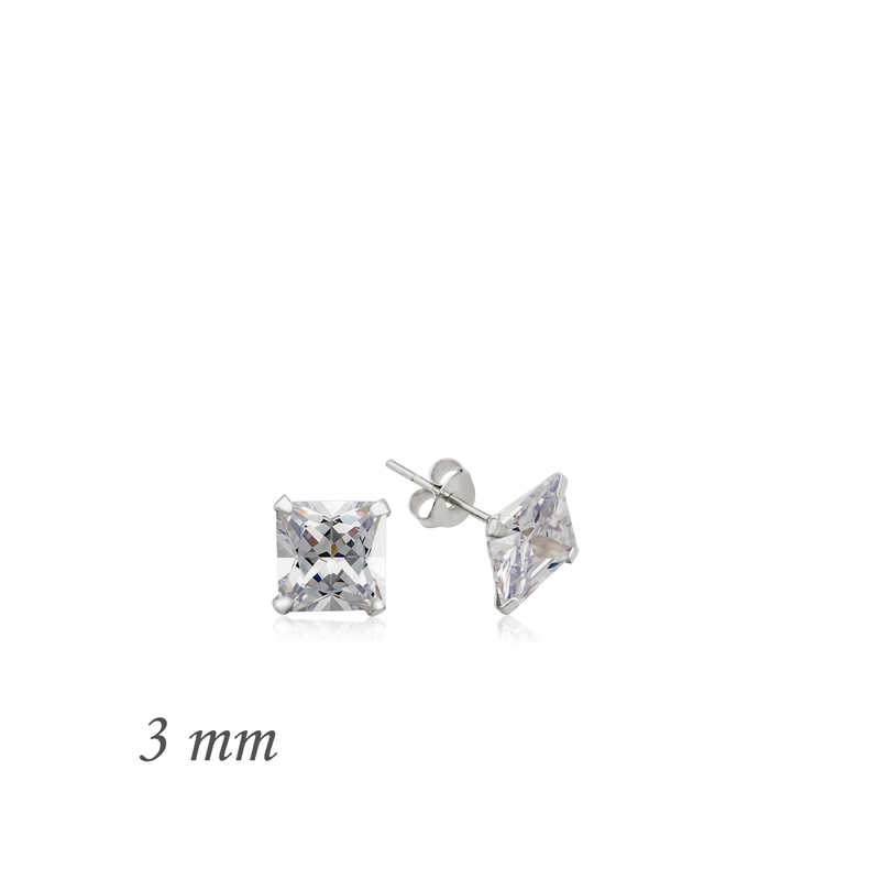 Gumus Kare Tek Tas Zirkon Kupe - 3 mm