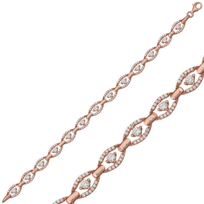 925 Ayar Gumus Rose Oval Su Yolu Bileklik