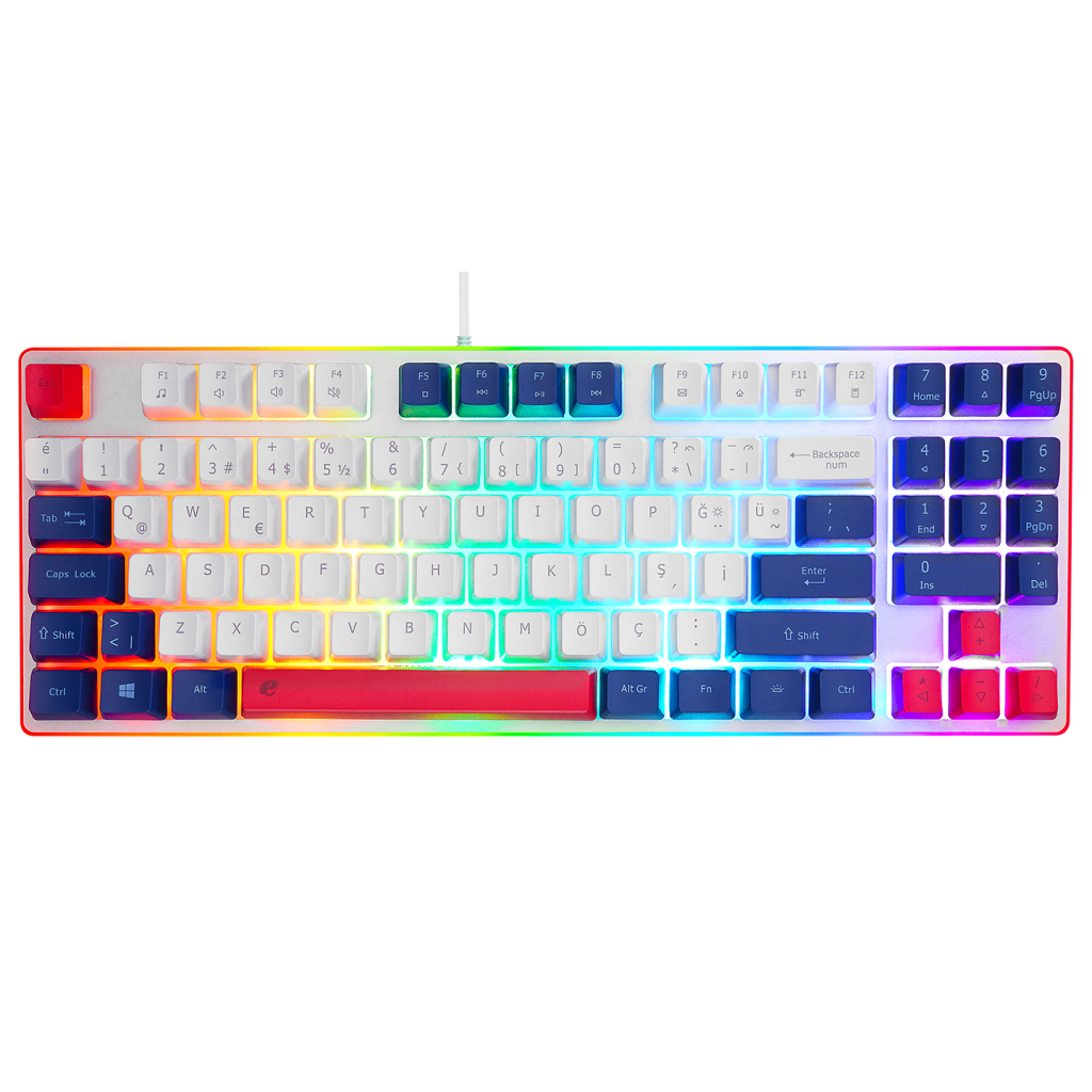 ACER eMachines, EAK216, Beyaz, USB Kablolu, Rainbow Backlight, Membran Renkli Tuslar, Turkce Q, 90 Tuslu, Gaming Klavye