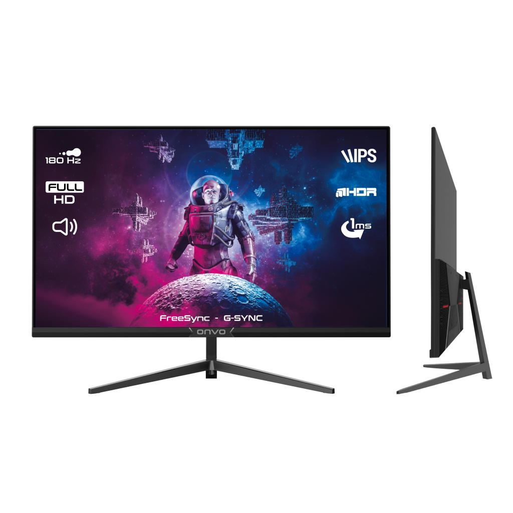 ONVO OV27MNT202G, 27" 1ms, 180Hz, Full HD, 2xHDMI, DP, 2x2W Hoparlor, Metal Ayak, IPS Panel, NVDI G-Sync ve AMD FreeSync, GAMING Monitor